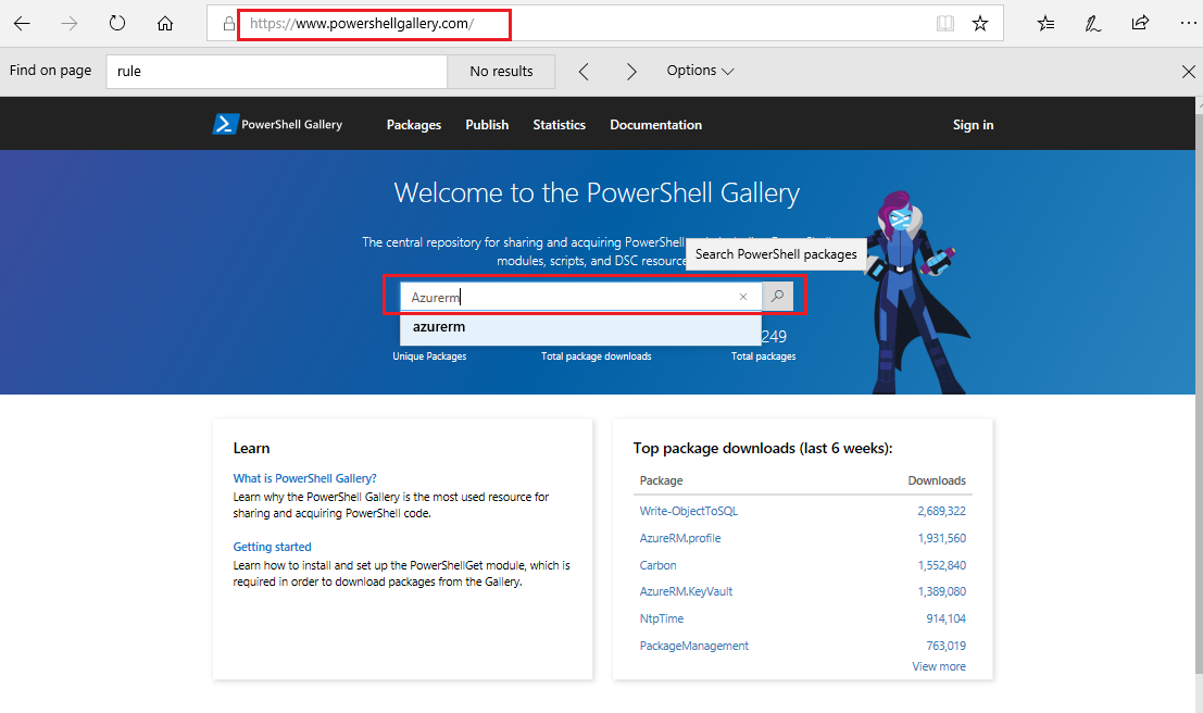 Screenshot of the PowerShell Gallery home page.